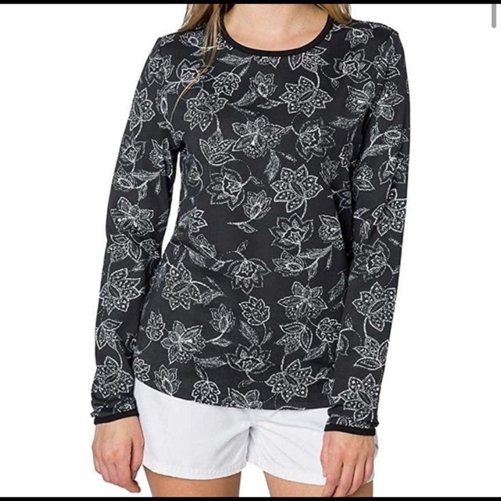 NWOT Hang Ten Black Floral Swim Top/ Rash Guard XS Women’s